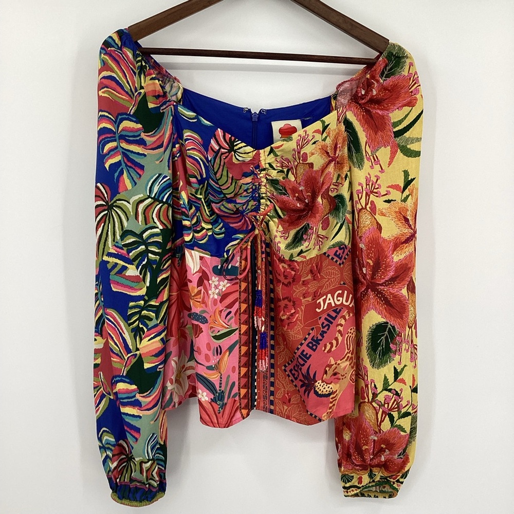 FARM Rio Multicolor Tropical Floral Long-Sleeve Blouse - Picture 2 of 13